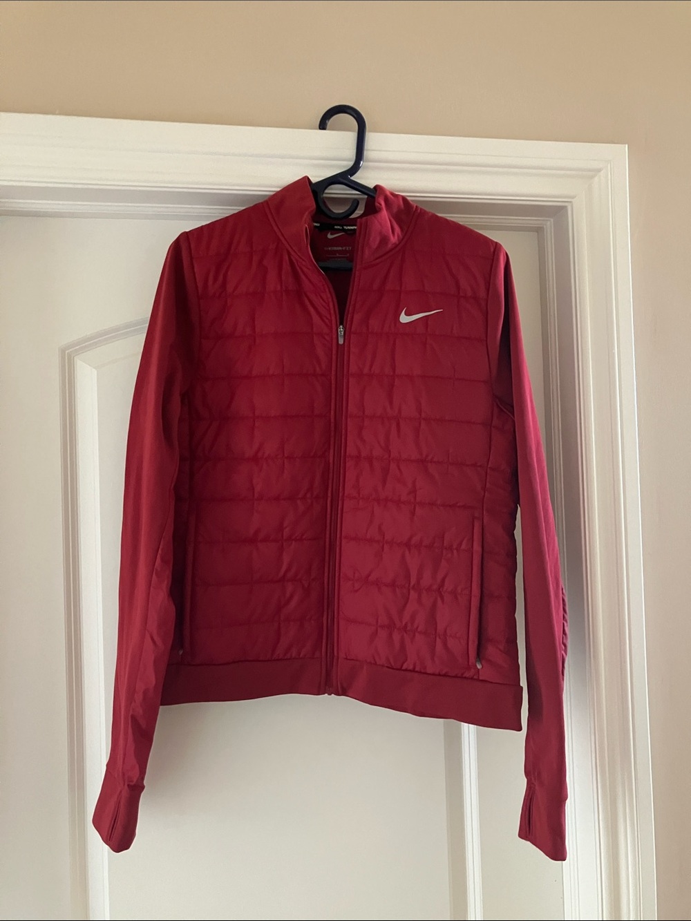 Nike Running Women's Red/Maroon Quilted Jacket with Swoosh